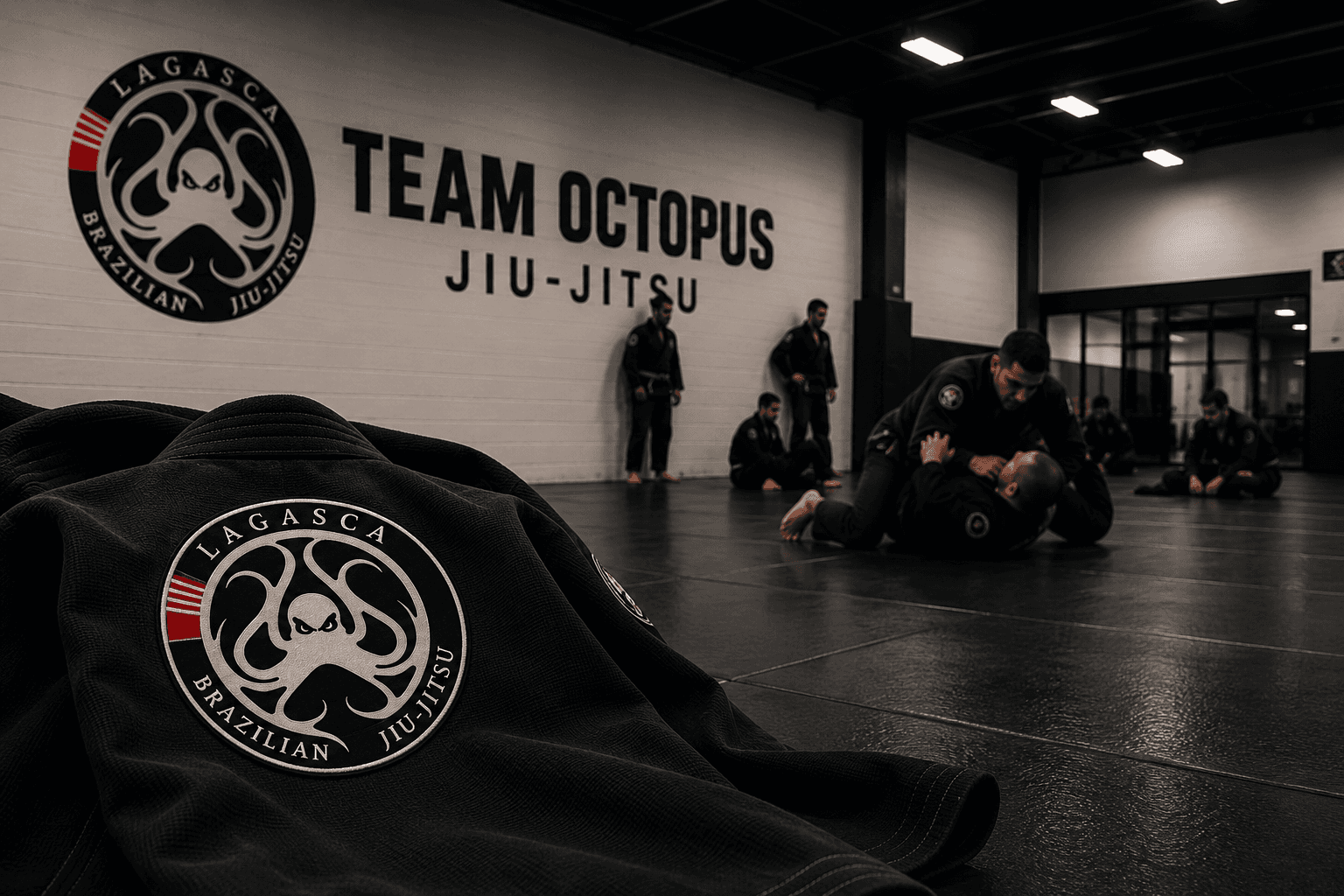 Team Octopus gi and athletes training on the mats