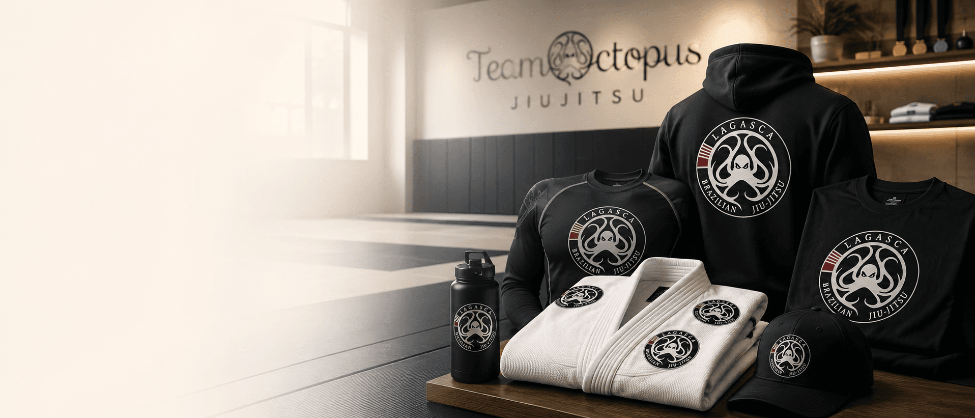 Team Octopus apparel and training gear laid out in the academy